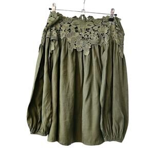 Adreamly Womens Small Off Shoulder Top Lace Green Smocking